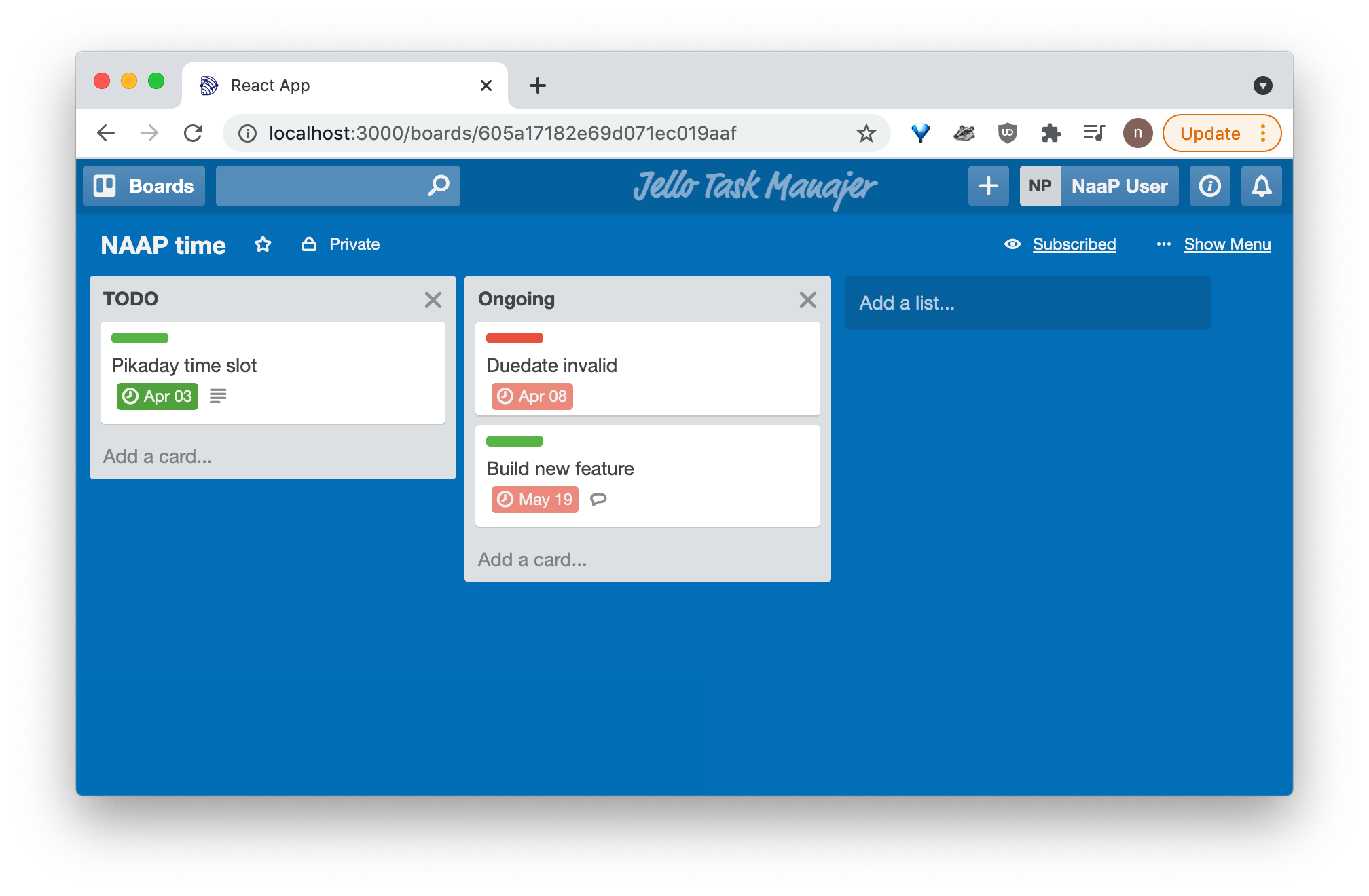 Screenshot of the Jello app